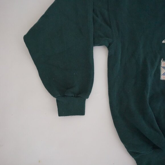 Vintage Green Soffe Sweatshirt Rag Doll Folksy Patchwork Hearts Graphic XL - Picture 6 of 11